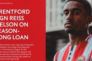 官方：布伦特福德租借阿森纳25岁右边锋雷斯-尼尔森1个赛季